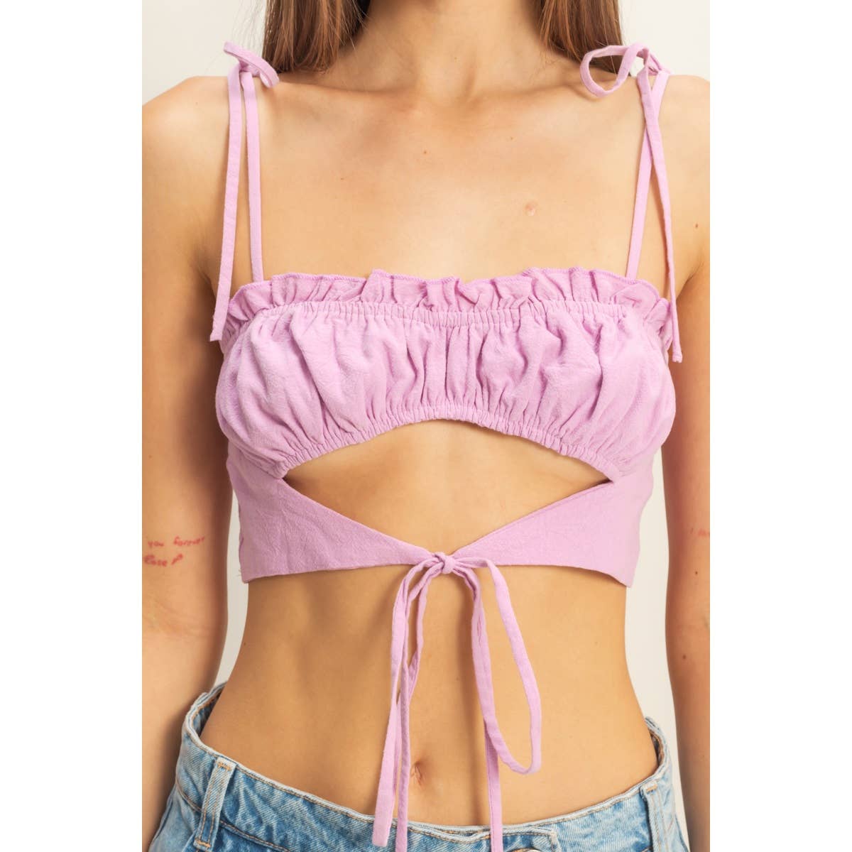 Front Cutout Trim Tie Tank Top