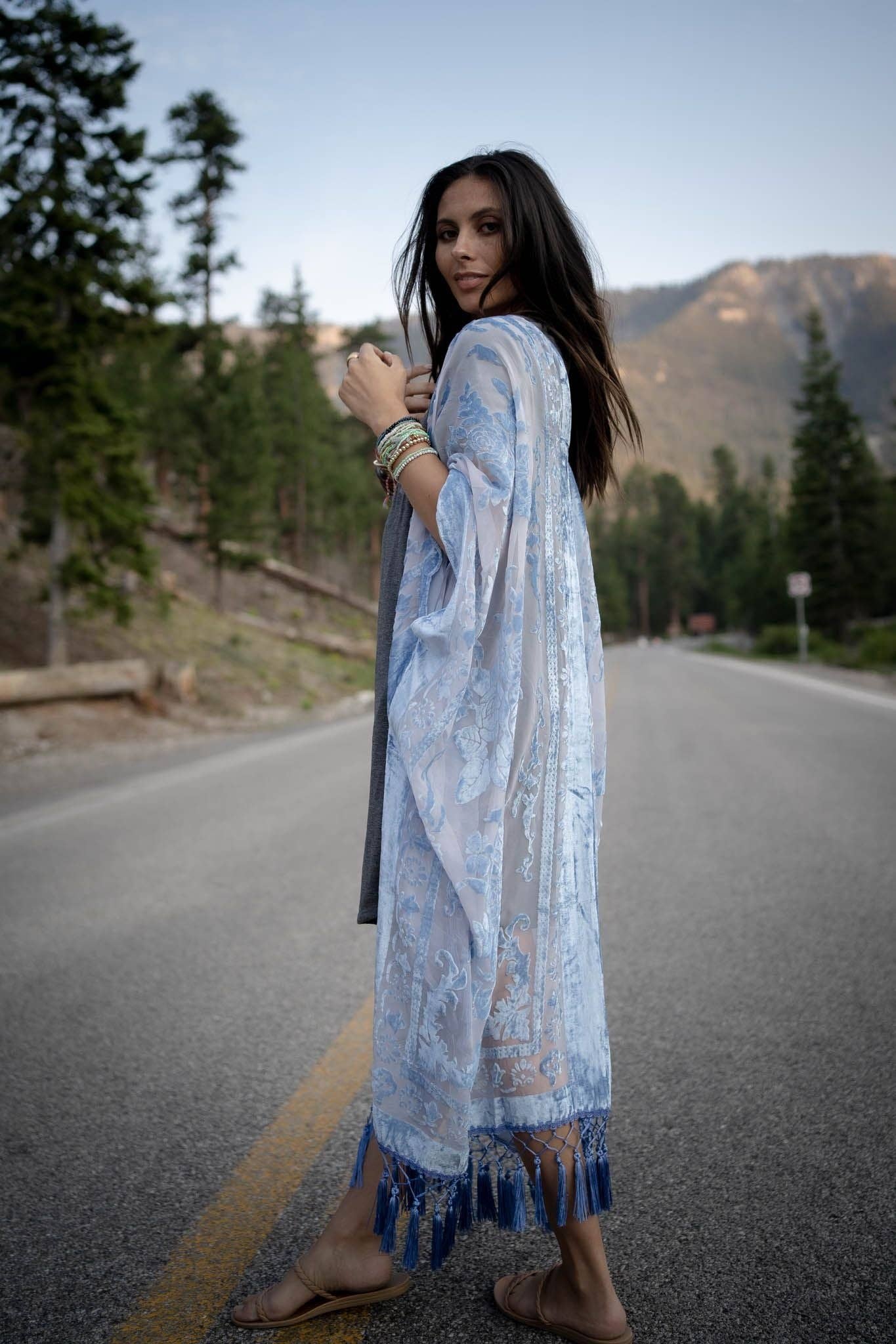 Crushin' On You Velvet Kimono - Blue