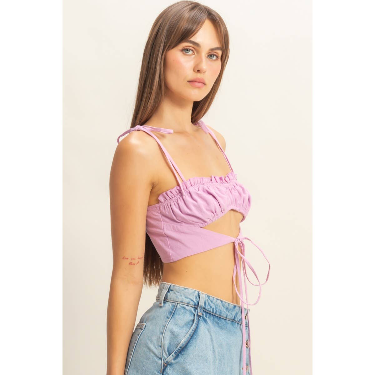 Front Cutout Trim Tie Tank Top
