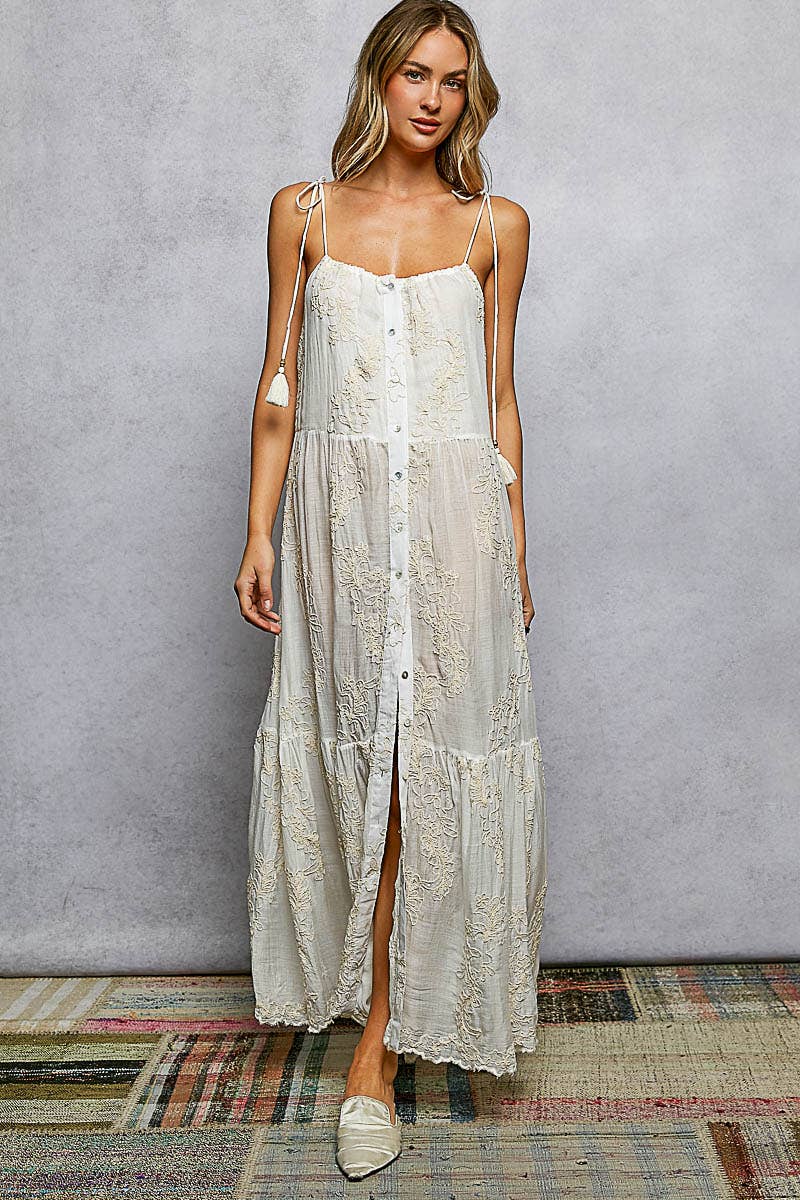 Tassel Shoulder Tie Woven Maxi Dress