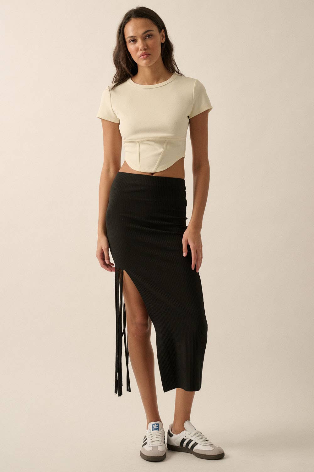 Essential Trends Crepe Corset-Bodice Knit Top