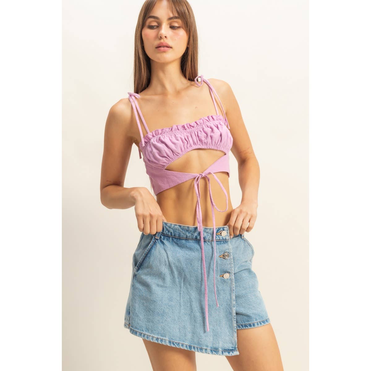 Front Cutout Trim Tie Tank Top