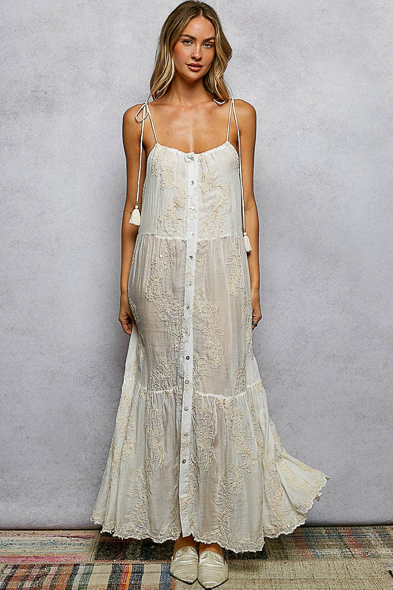 Tassel Shoulder Tie Woven Maxi Dress