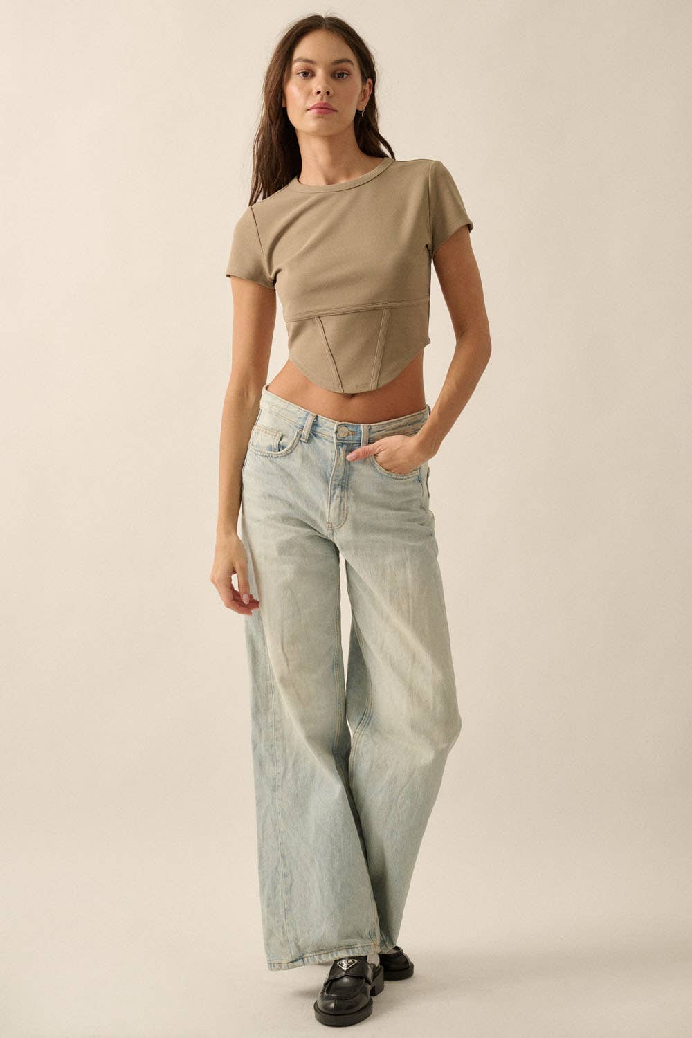 Essential Trends Crepe Corset-Bodice Knit Top