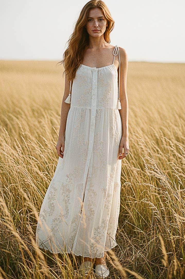 Tassel Shoulder Tie Woven Maxi Dress
