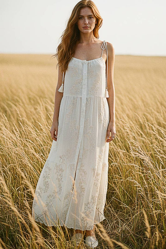 Tassel Shoulder Tie Woven Maxi Dress
