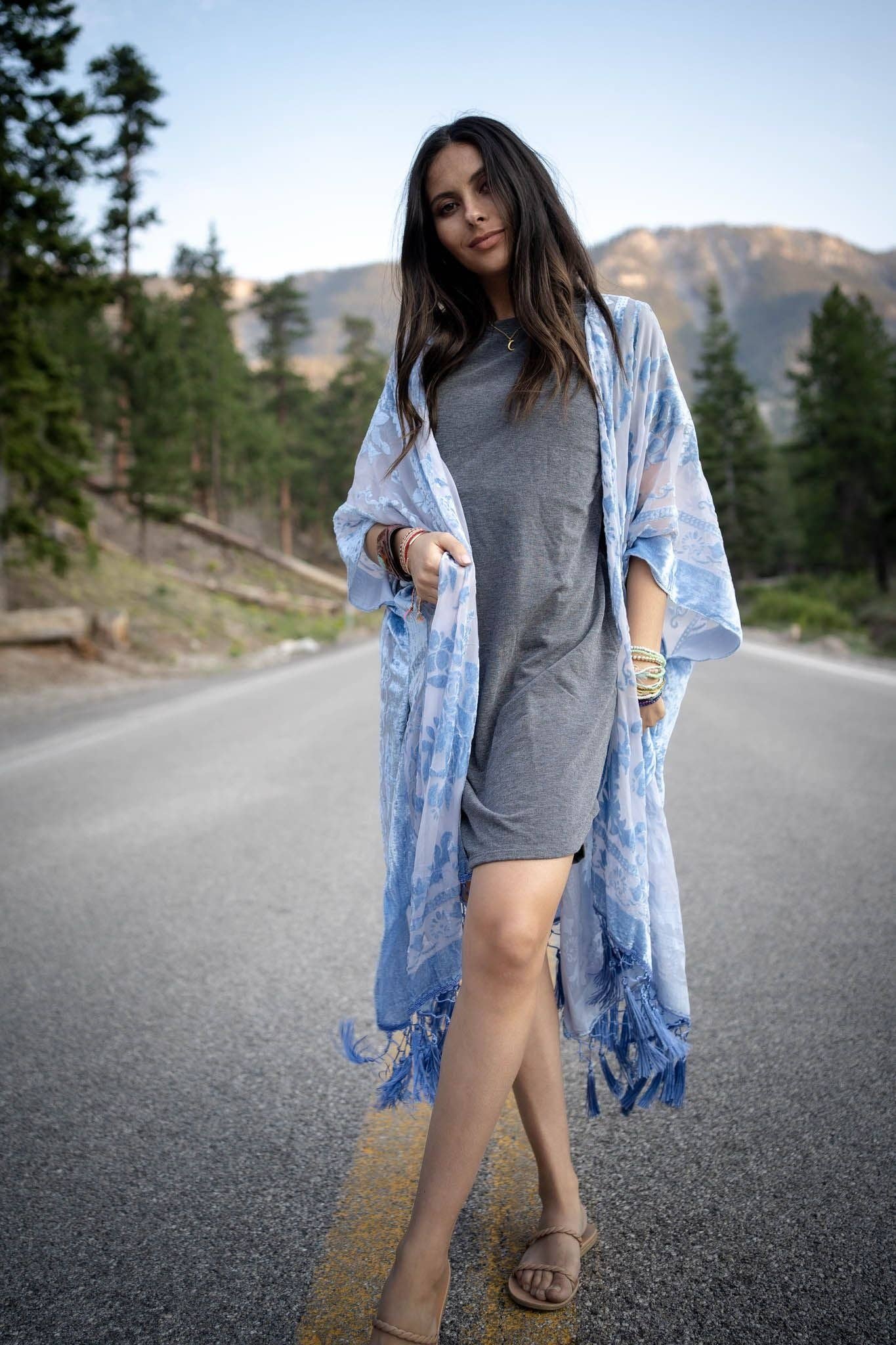 Crushin' On You Velvet Kimono - Blue