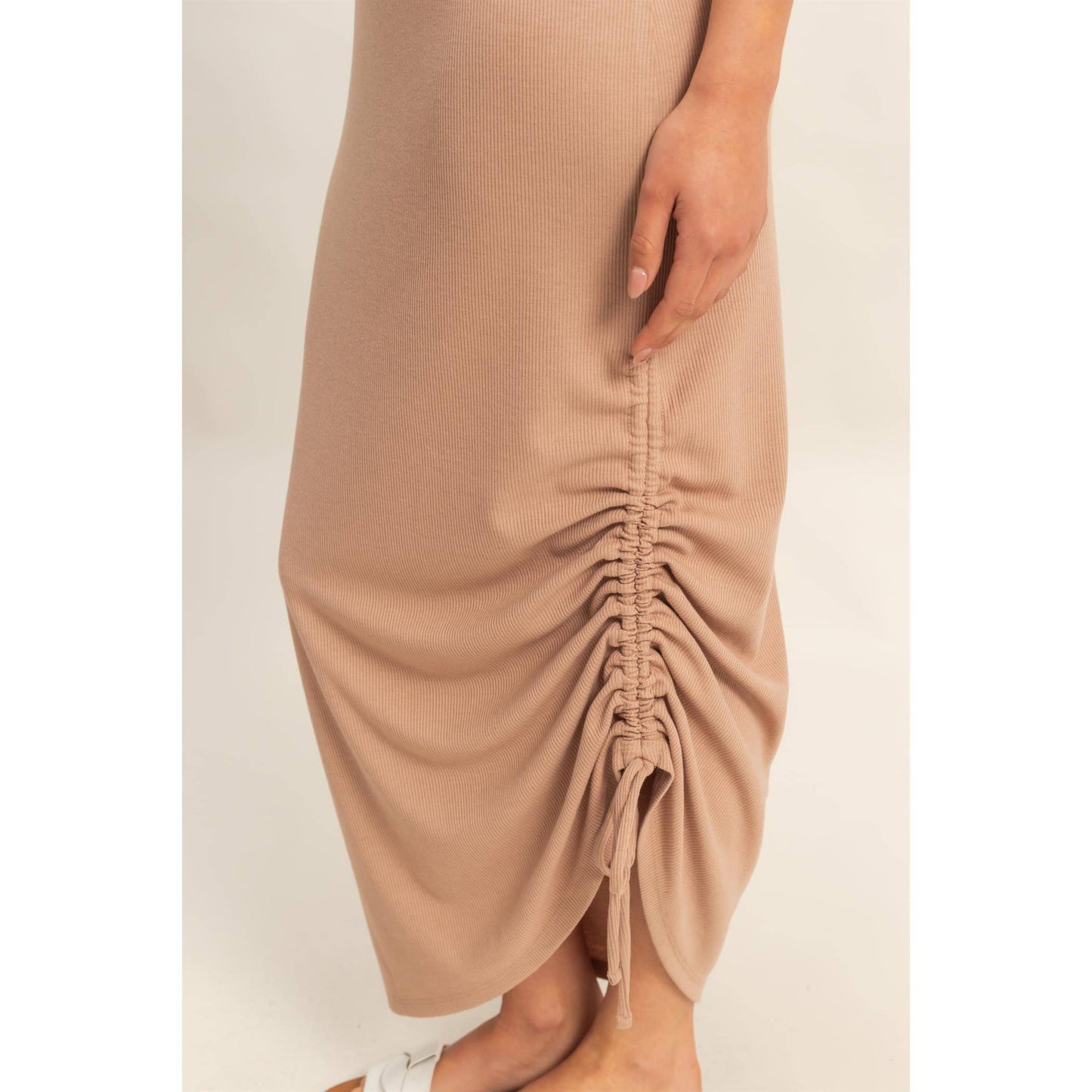 Scoop Neck Side Tie Detail Midi Dress