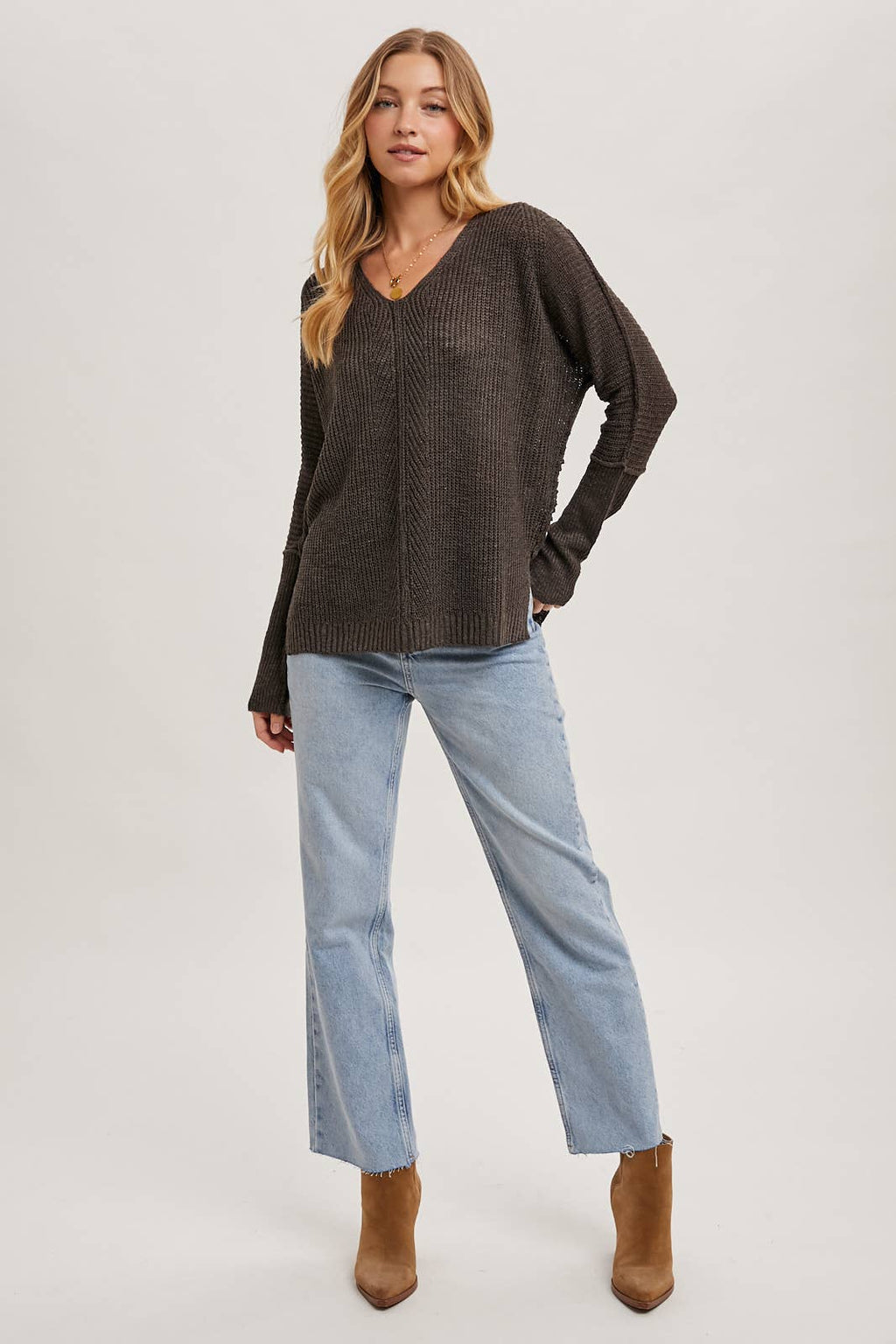 SHEER LOOSEFIT V-NECK KNIT SWEATER PULLOVER