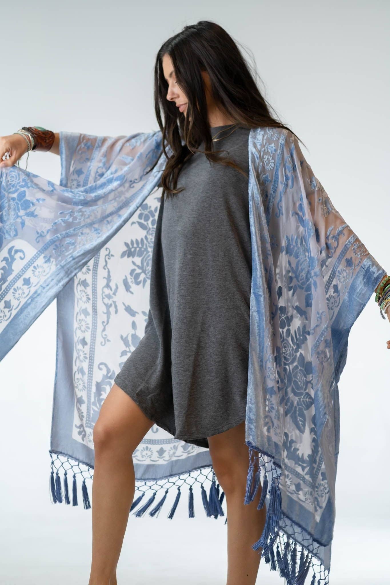 Crushin' On You Velvet Kimono - Blue