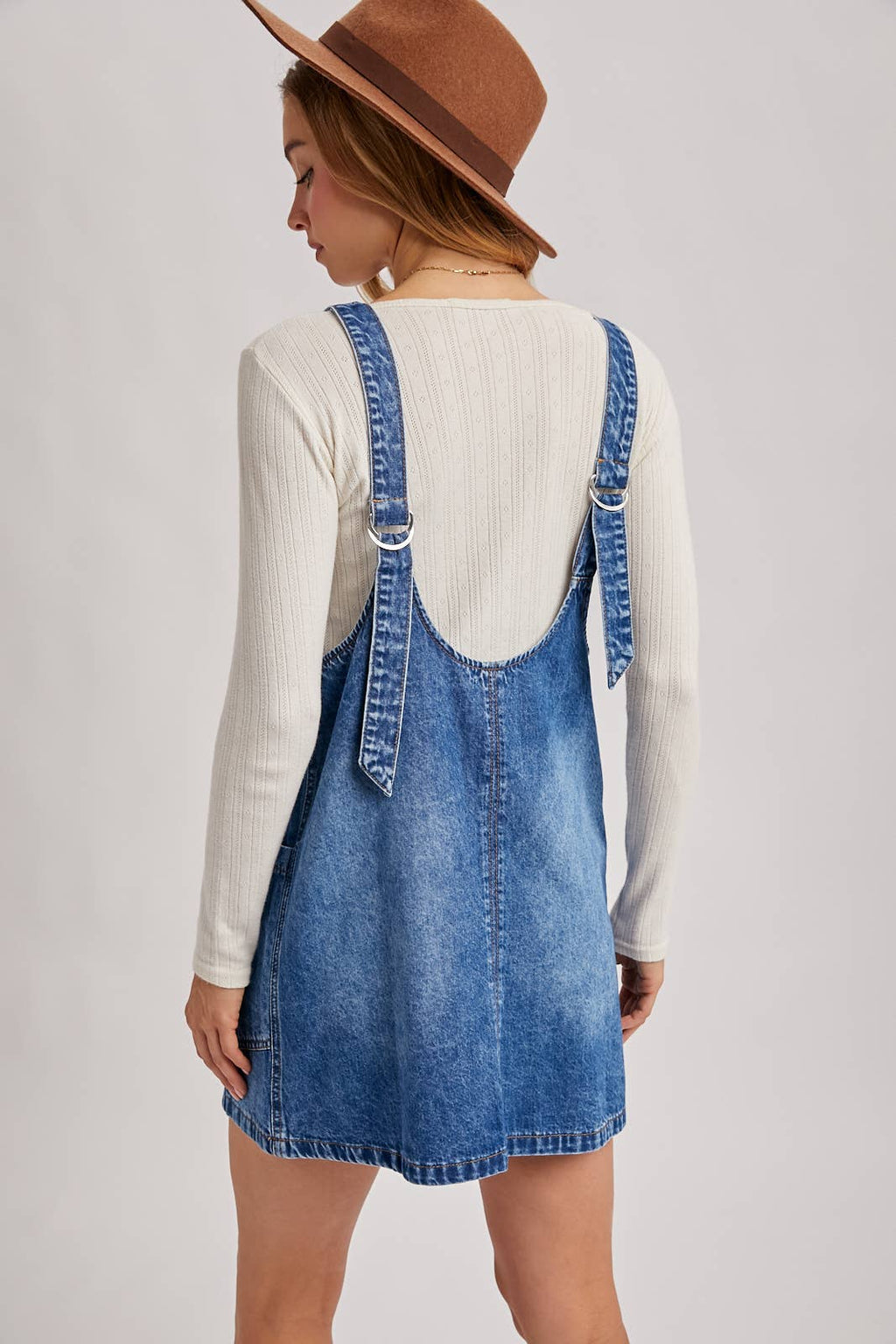 DENIM WASHED OVERALL POCKET DRESS