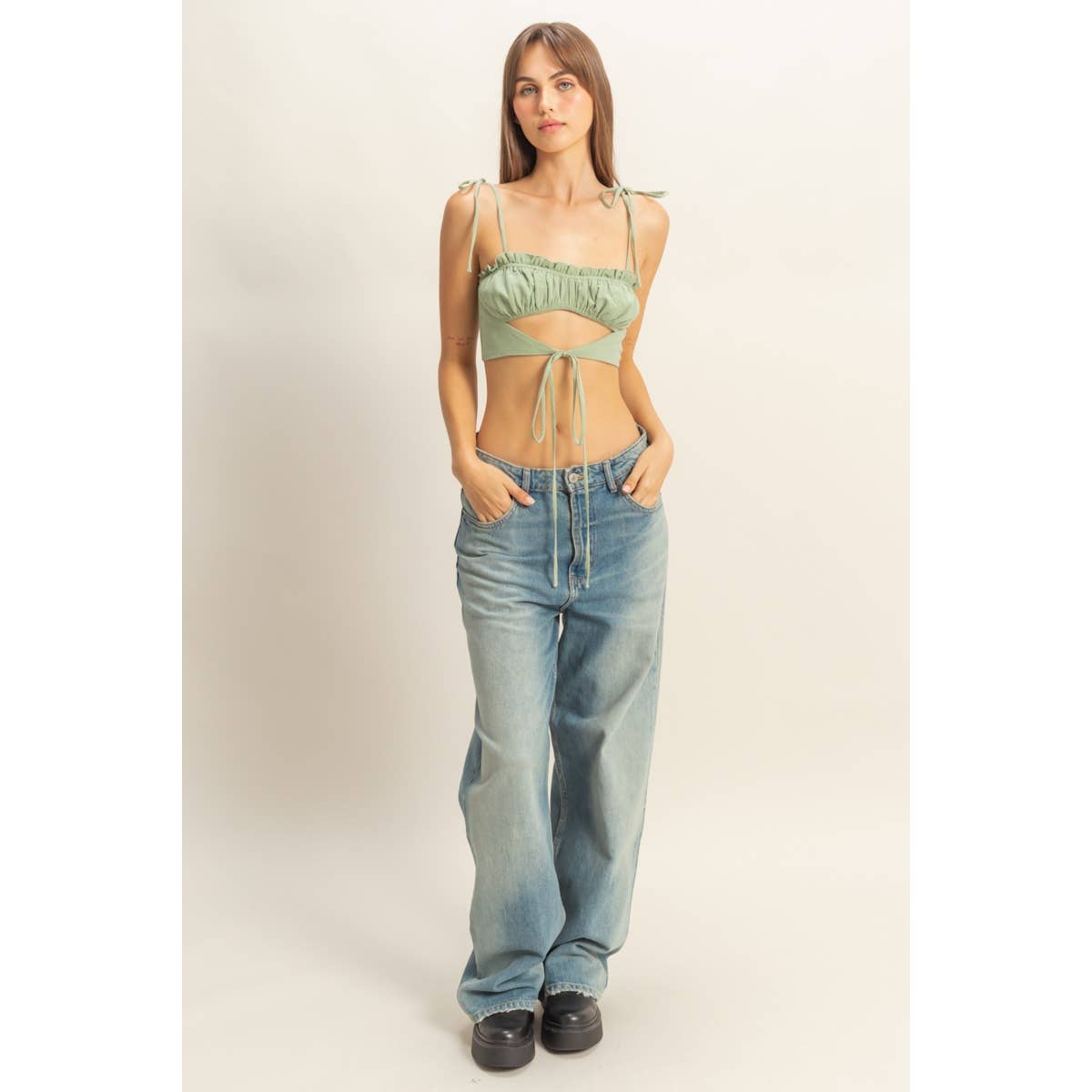 Front Cutout Trim Tie Tank Top