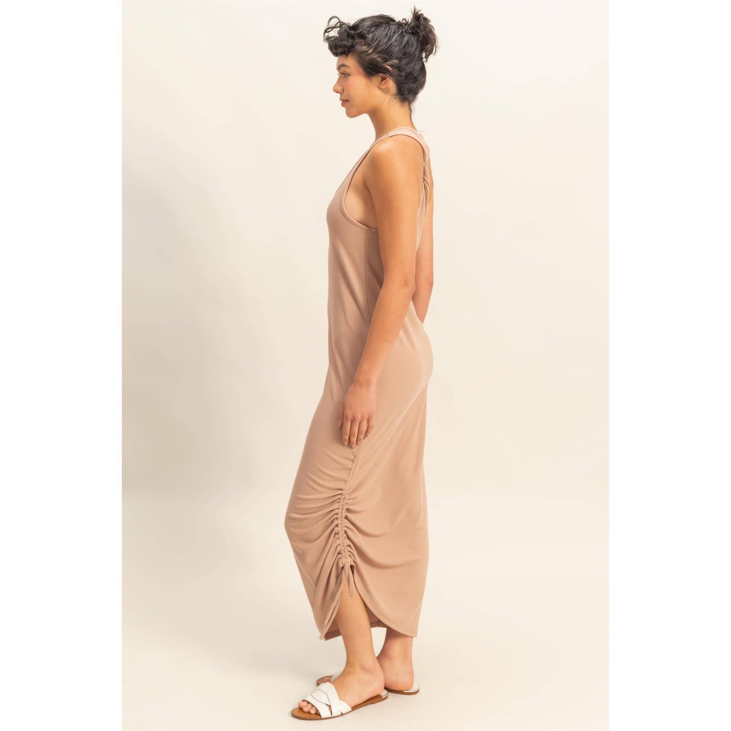 Scoop Neck Side Tie Detail Midi Dress