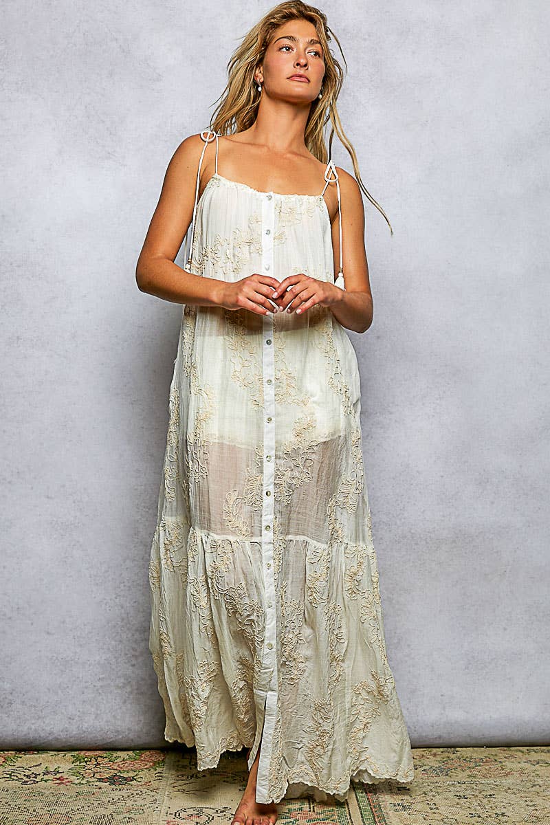 Tassel Shoulder Tie Woven Maxi Dress