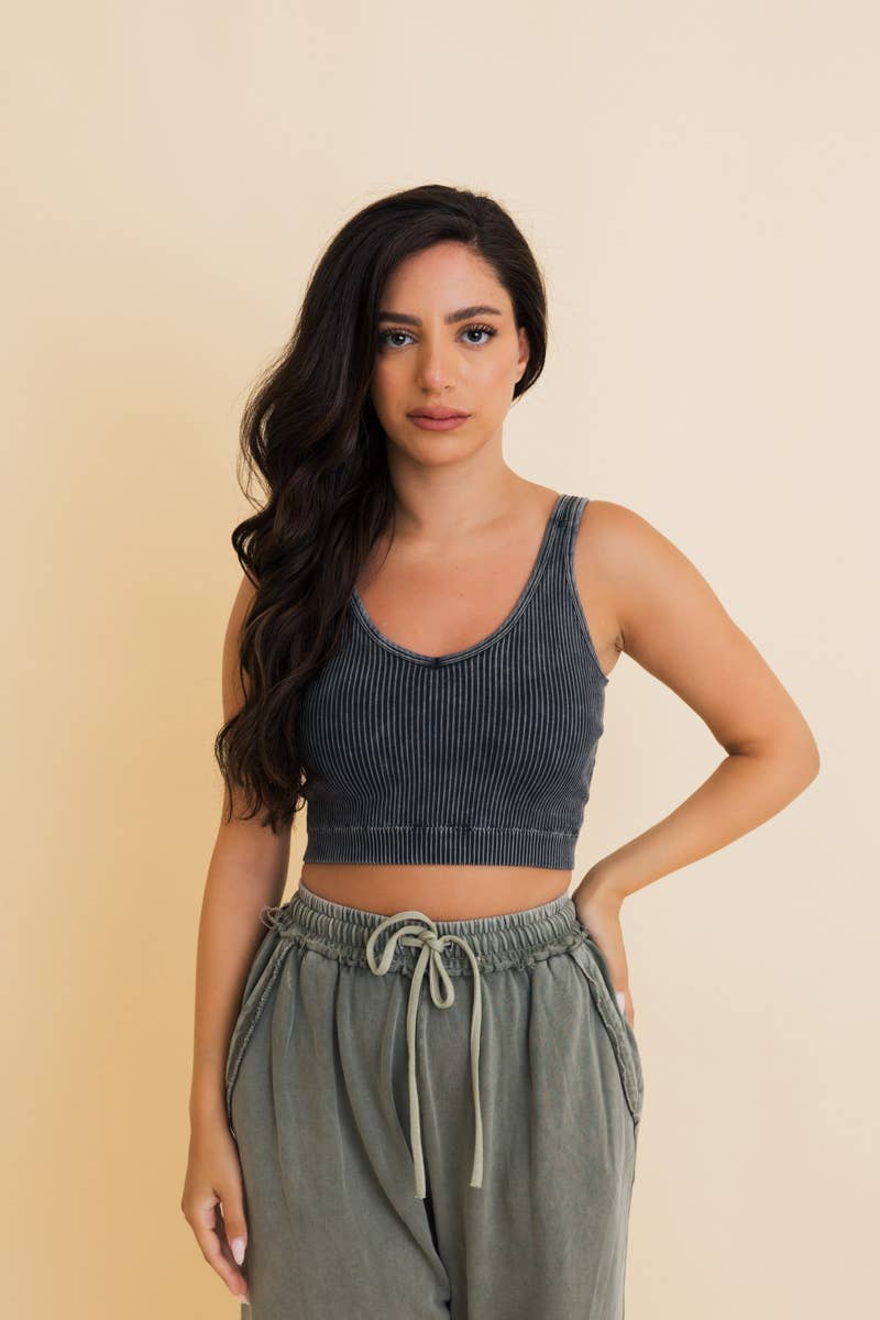Just Breathe Washed Ribbed Padded Bralette