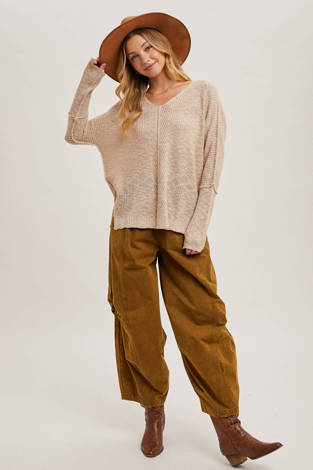 SHEER LOOSEFIT V-NECK KNIT SWEATER PULLOVER