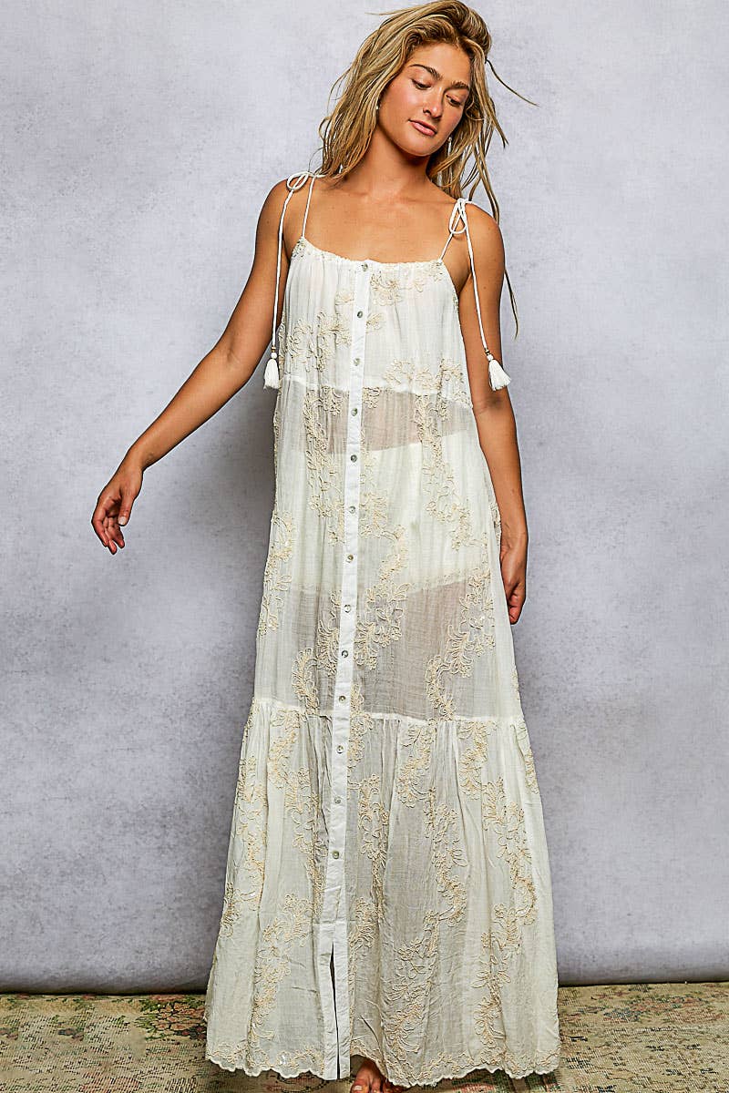 Tassel Shoulder Tie Woven Maxi Dress