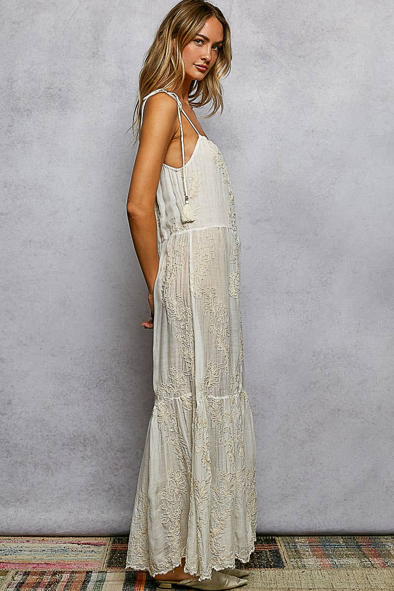 Tassel Shoulder Tie Woven Maxi Dress