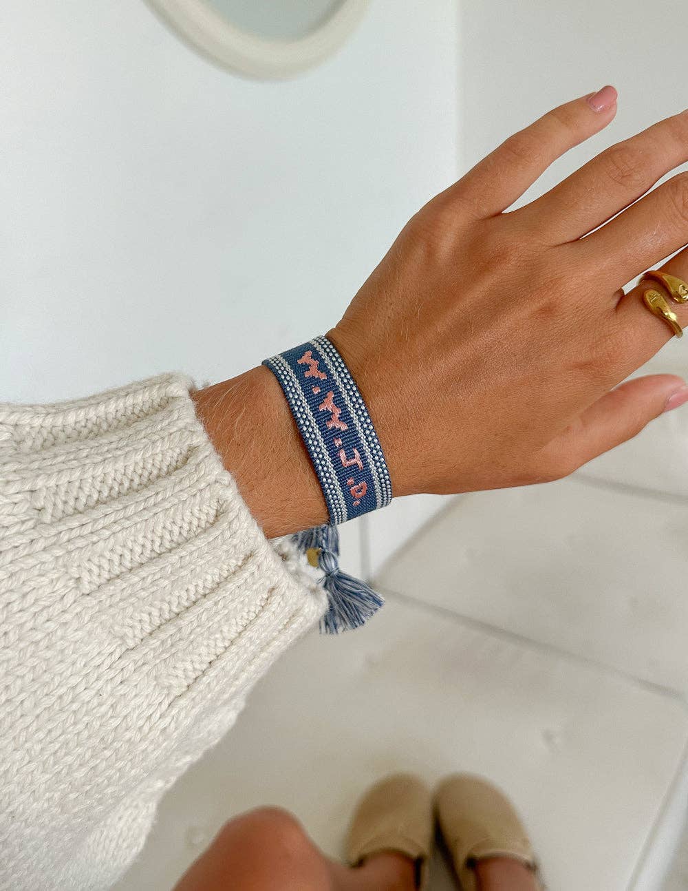 Blue WWJD Embroidered Bracelet