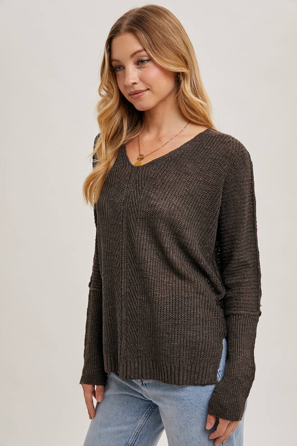 SHEER LOOSEFIT V-NECK KNIT SWEATER PULLOVER