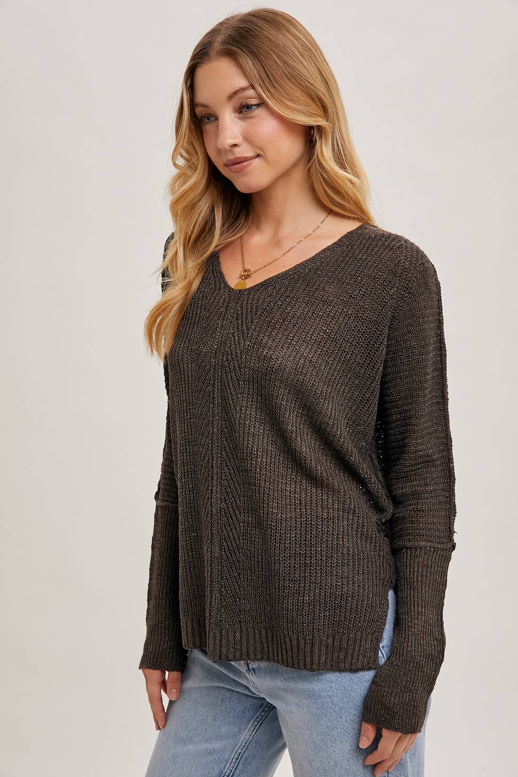SHEER LOOSEFIT V-NECK KNIT SWEATER PULLOVER
