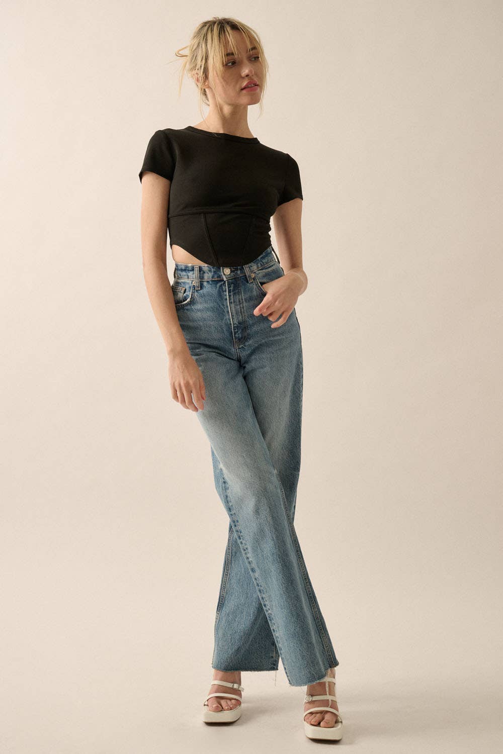 Essential Trends Crepe Corset-Bodice Knit Top