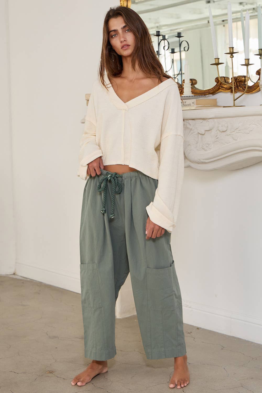 Cutout Back Adjustable Tie Pullover Crop Top