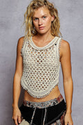 Round neck sleeveless cropped crochet top