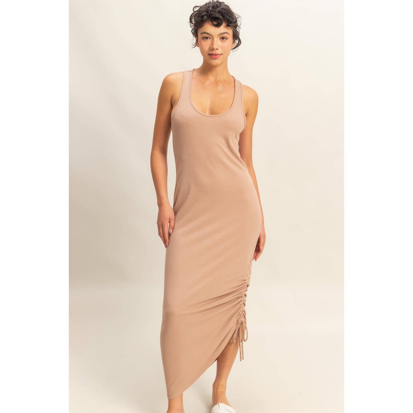 Scoop Neck Side Tie Detail Midi Dress