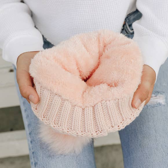Chunky Knit Pom Beanie with Faux Sherpa Lining 🐑