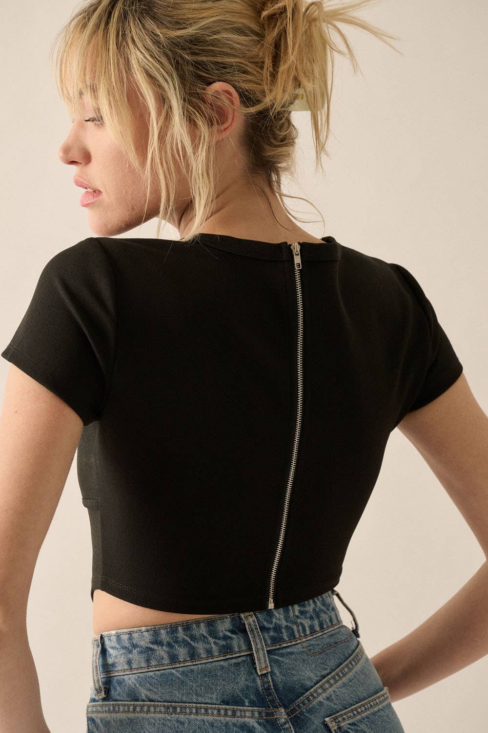 Essential Trends Crepe Corset-Bodice Knit Top