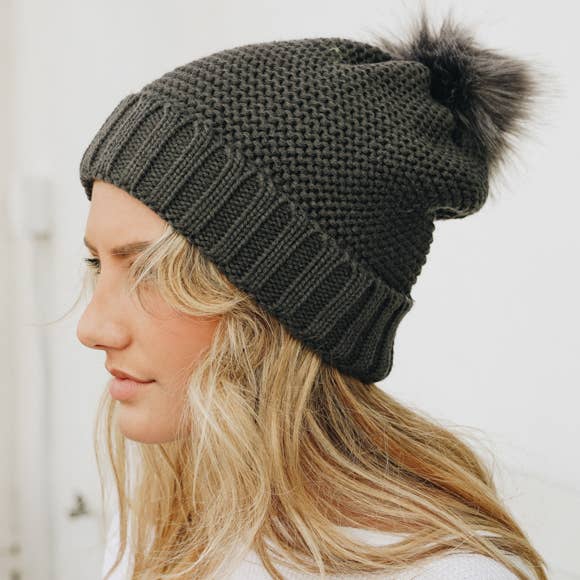Chunky Knit Pom Beanie with Faux Sherpa Lining 🐑