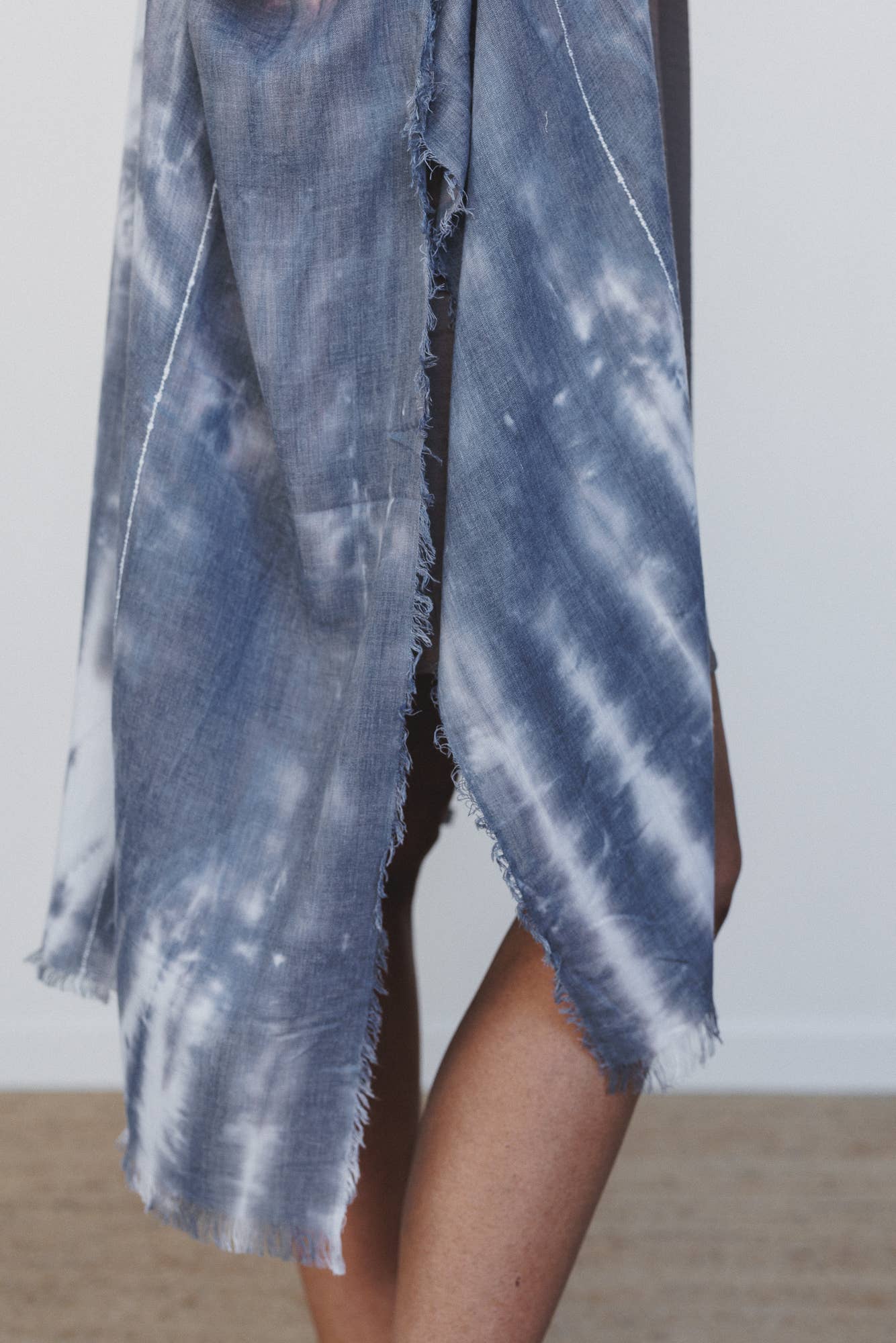 Demi Tie Dye Frayed Hem Kimono - Black