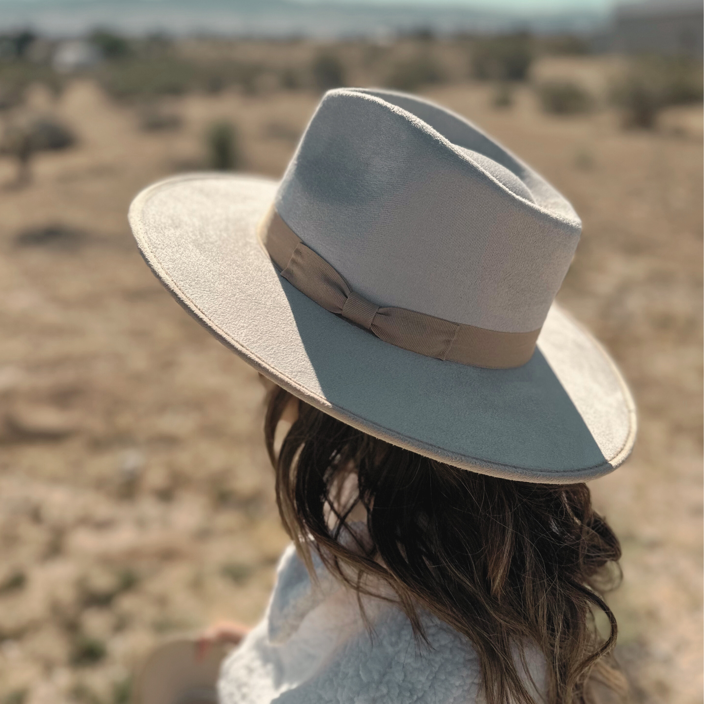 Vegan Suede Tear Drop Hat with Contrast Trim and Bow