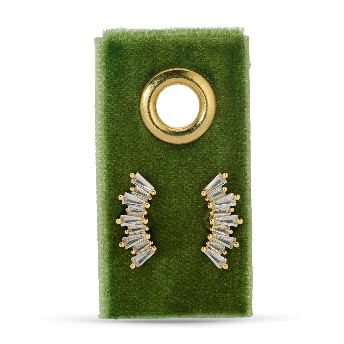Curved Baguette Studs On Velvet Gift Tag