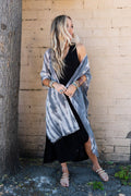 Demi Tie Dye Frayed Hem Kimono - Black