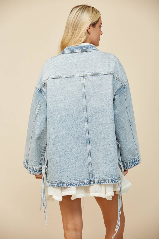 BOHO SIDE TIE DETAIL OVERSIZED DENIM JACKET 6439JIA