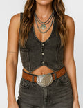 V-Neck Sleeveless Button Denim Vest