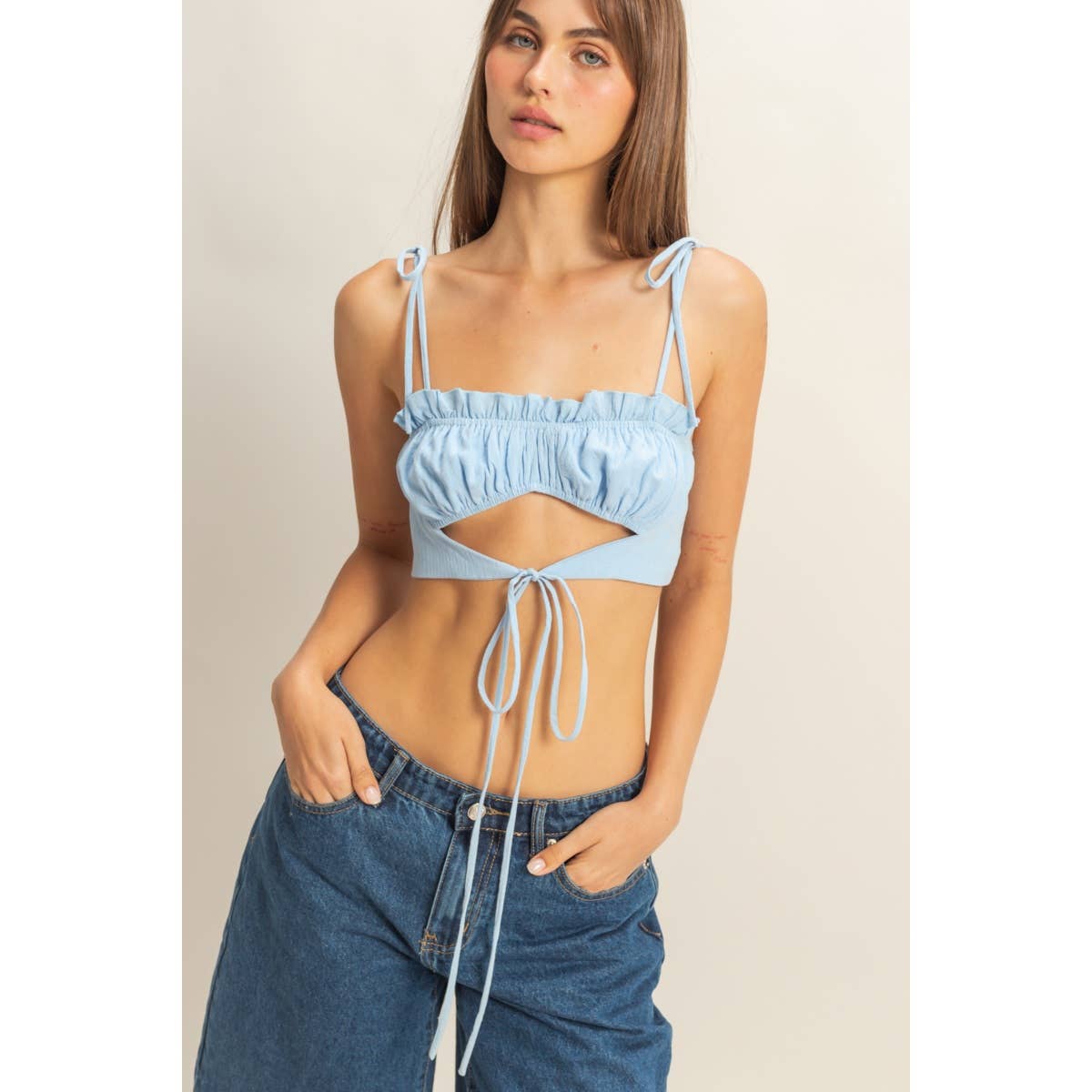 Front Cutout Trim Tie Tank Top