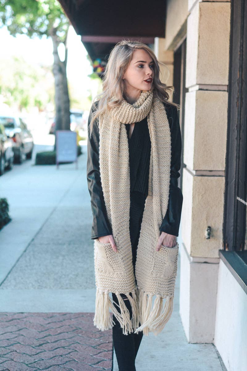 Oversized Two Pocket Tassel Scarf