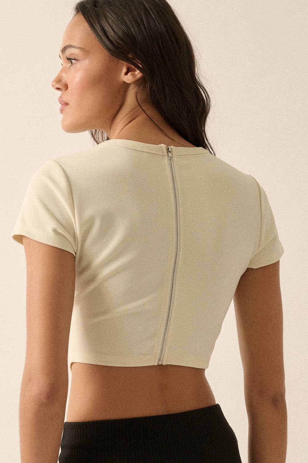 Essential Trends Crepe Corset-Bodice Knit Top
