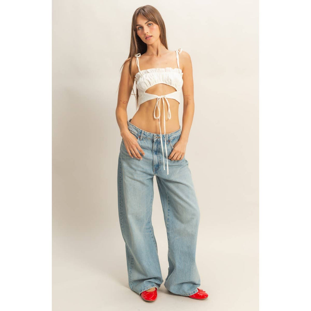 Front Cutout Trim Tie Tank Top