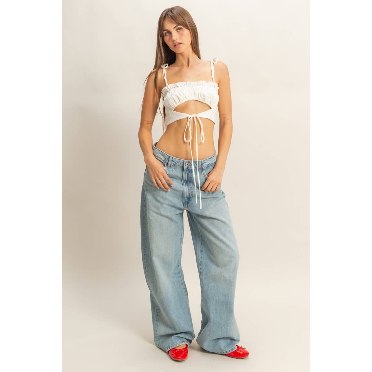 Front Cutout Trim Tie Tank Top