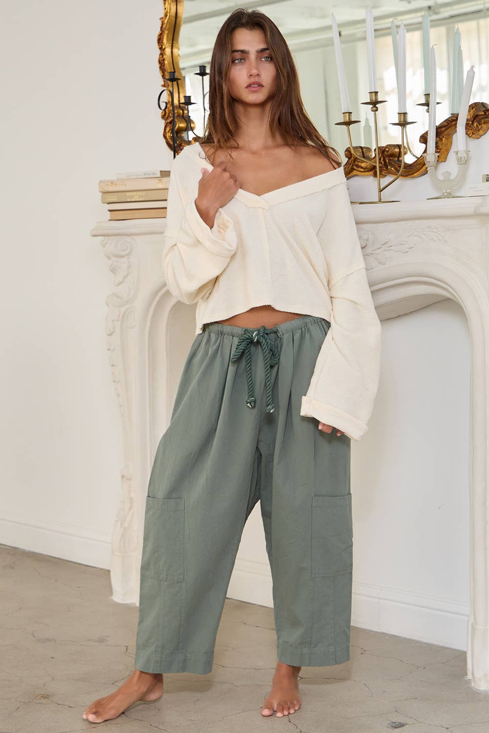 Cutout Back Adjustable Tie Pullover Crop Top