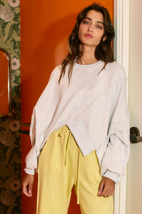 Asymmetric Hem Solid Terry Sweatshirt Top