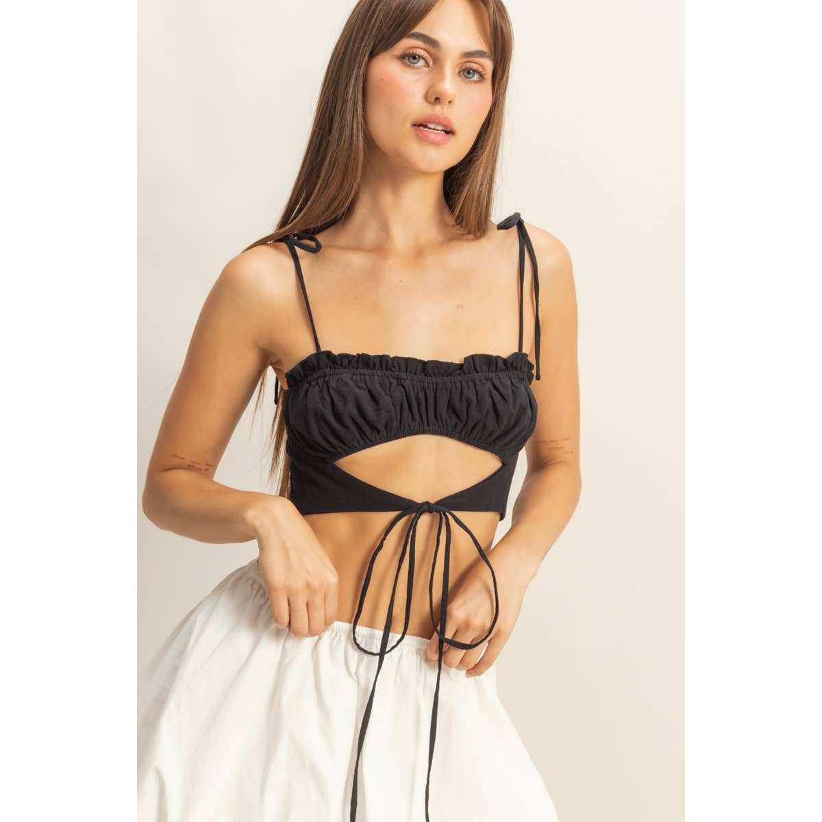 Front Cutout Trim Tie Tank Top