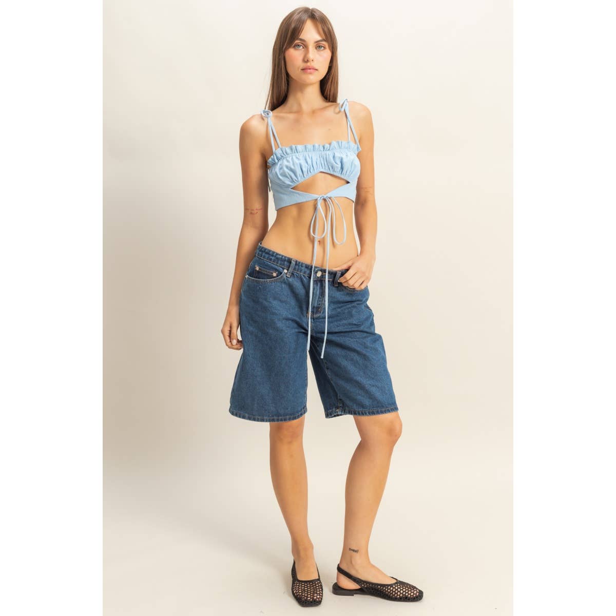 Front Cutout Trim Tie Tank Top