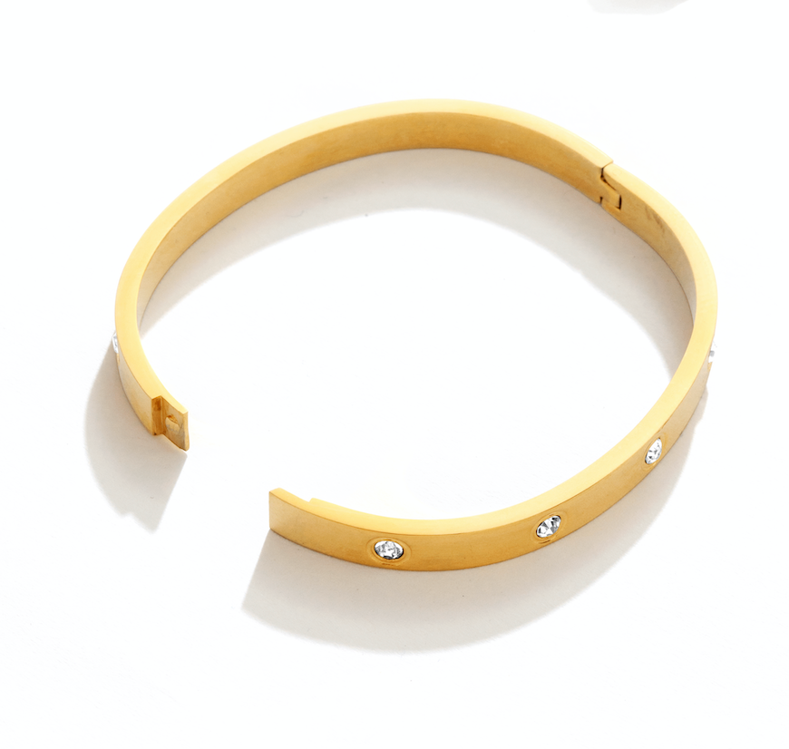 Cubic Zirconia Hinged Bracelet, Water Resistant