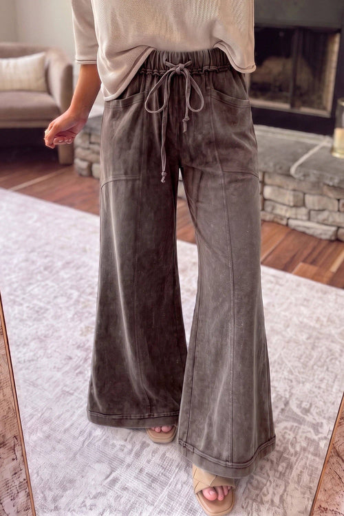 Ashleigh Blue Mineral Wash Seam Detail Flare Leg Drawstring Pants