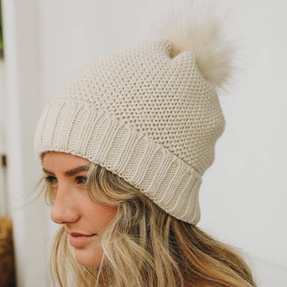 Chunky Knit Pom Beanie with Faux Sherpa Lining 🐑